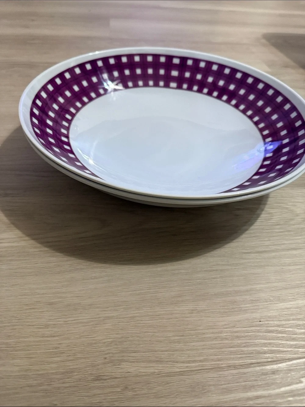 Purple Gingham Rim Melamine Serving Bowls- Set of 2